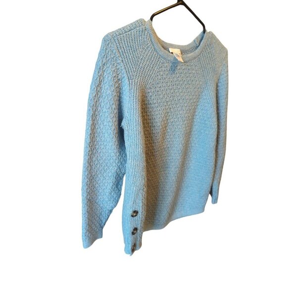 J Jill Cable Knit Sweater Women Small Petite Blue Button Hem Detail Pullover - Picture 6 of 16